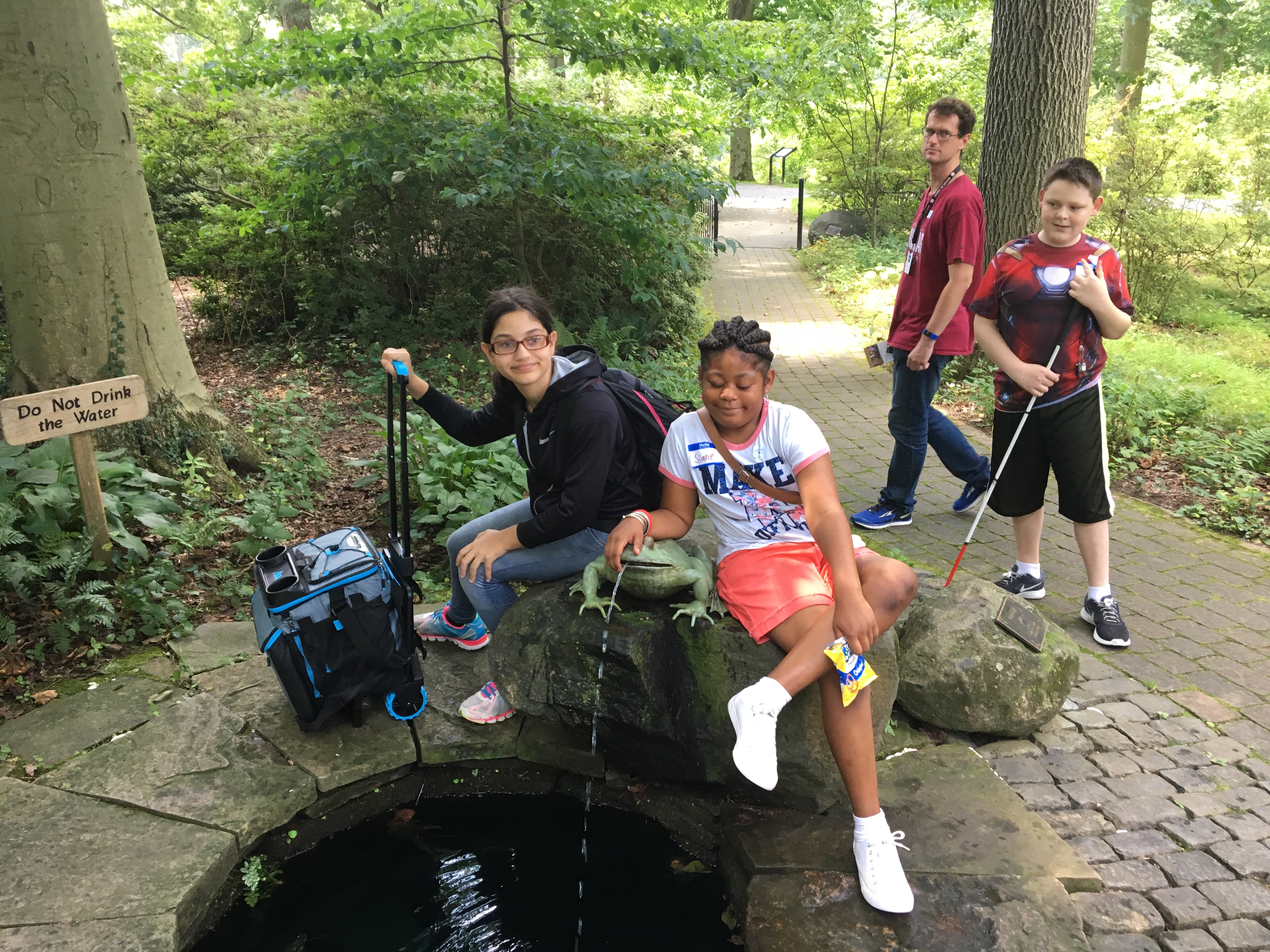 BELL Academy students checking out the Frog water fountain.